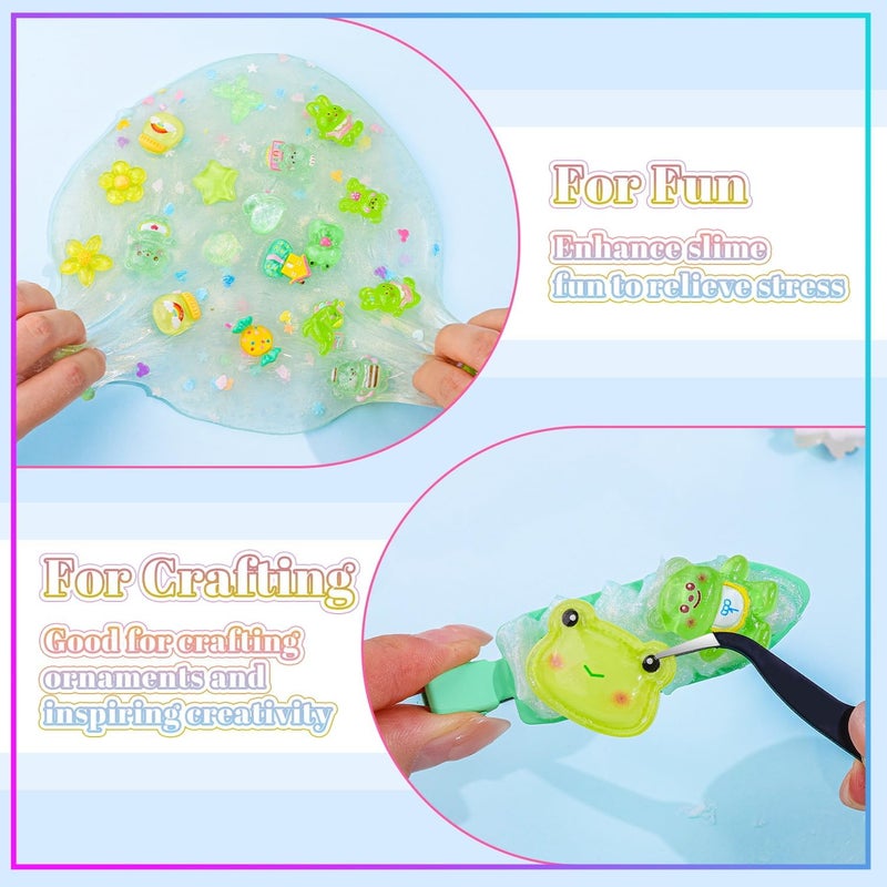 Glitzest 100PCS TINKRSTUFF Green Slime Charms Jelly Cute Flatback Resin Charms for Slime, Random Kawaii Decoden Charm for Embellishments Phone Junk Case Charms Bulk, Hairpins Scrapbooking Crafting & DIY Decor - Image 5